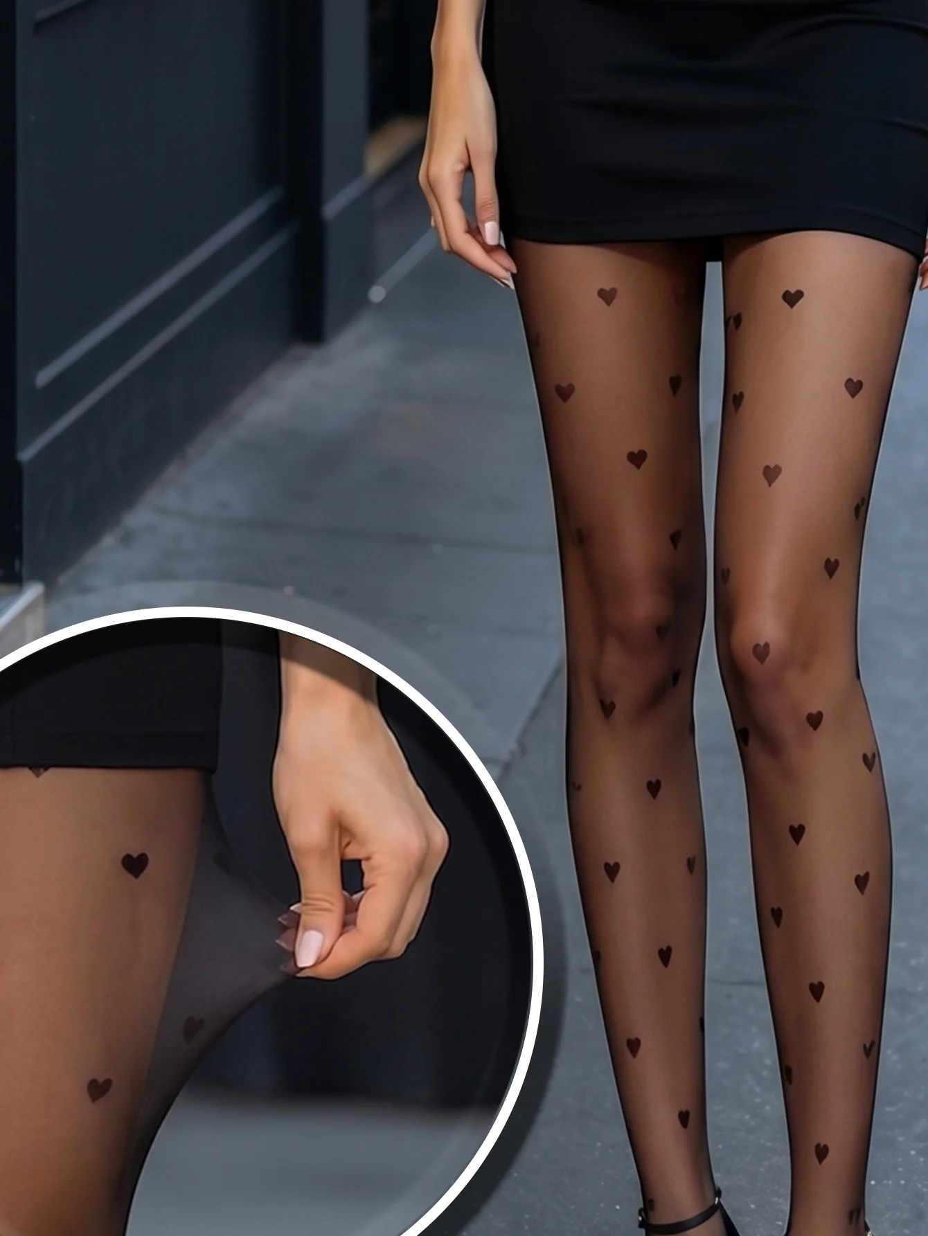 3er-Pack Polka Dot Stern Herz Strumpfhosen Damen Transparente Schwarze Strumpfhosen Mode Strumpfset – Detail 9