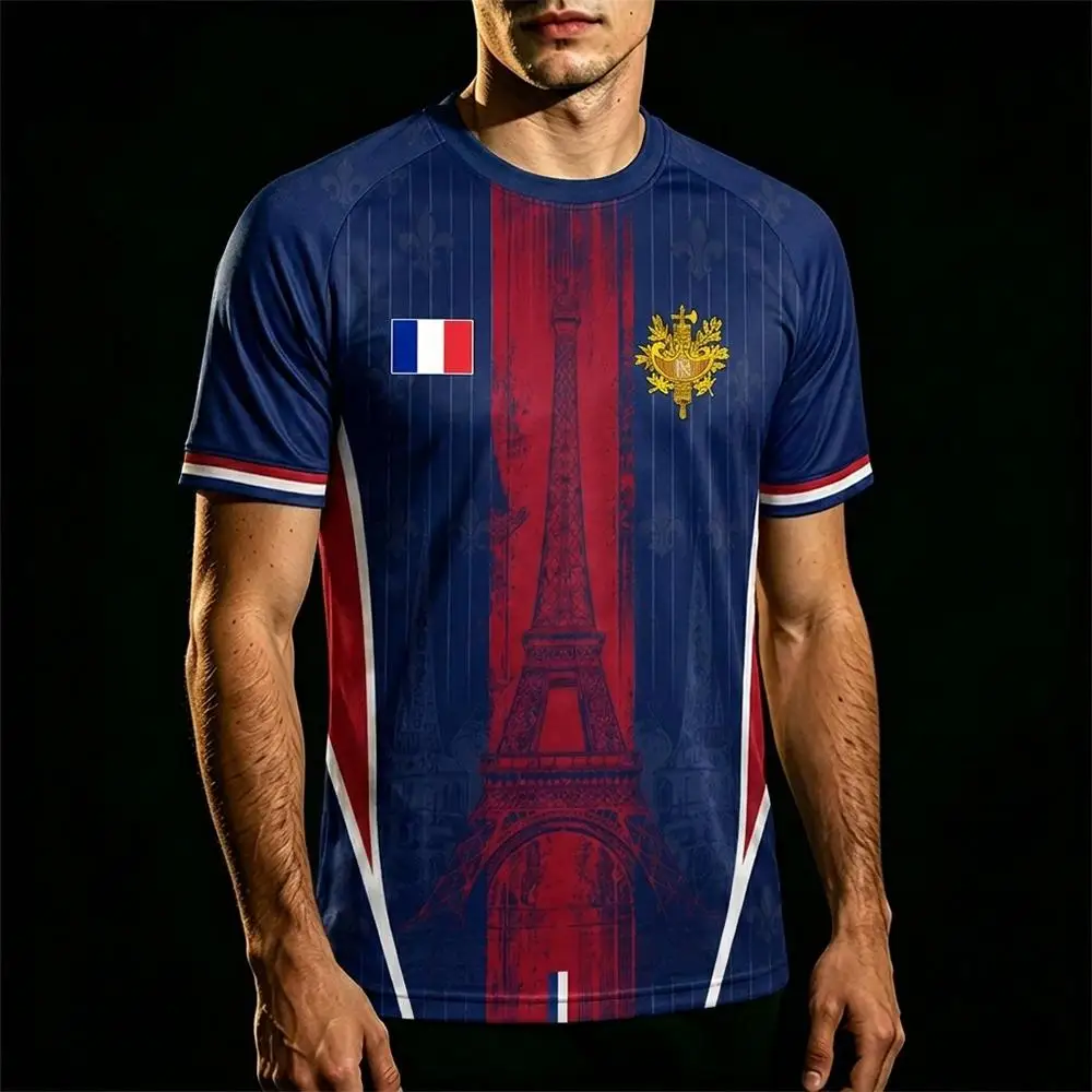 New France Flag Printed T-shirt Men Breathable And Quick-drying Soccer Jersey Unisex Casual Sports Training Short-sleeved Top