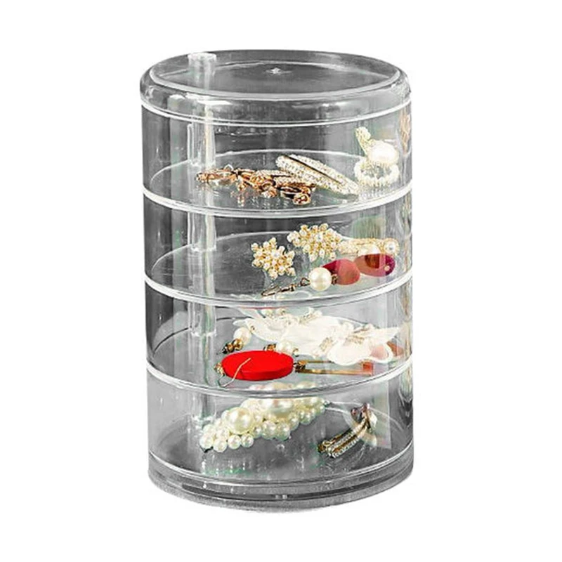 360 Degree Rotating Transparent Jewelry Box For Ear Studs Necklaces Bracelets Headbands Jewelry Storage Box