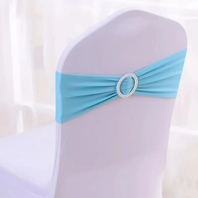 3pc Chair Sashes Plain Tie Stretch Spandex Chair Sash Band With Round Buckle Elastic Wedding Chair Bow Tie  Hotel Party Decor