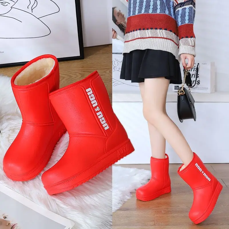 2023 boots Winter warm outdoor waterproof snow boots non-slip flat thickened middle cotton-padded shoes with velvet cotton boot