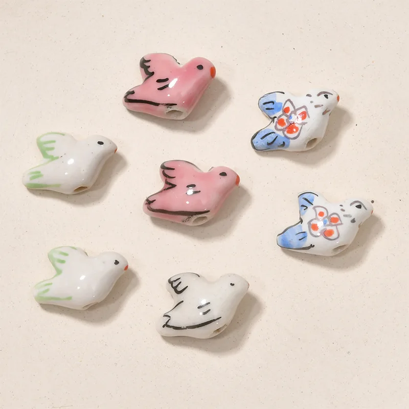 5pcs 19x13mm Hand Painted Pigeon Ceramic Beads Loose Spacer Dove Bride Porcelain Bead For Jewelry Making DIY Bracelet Earring