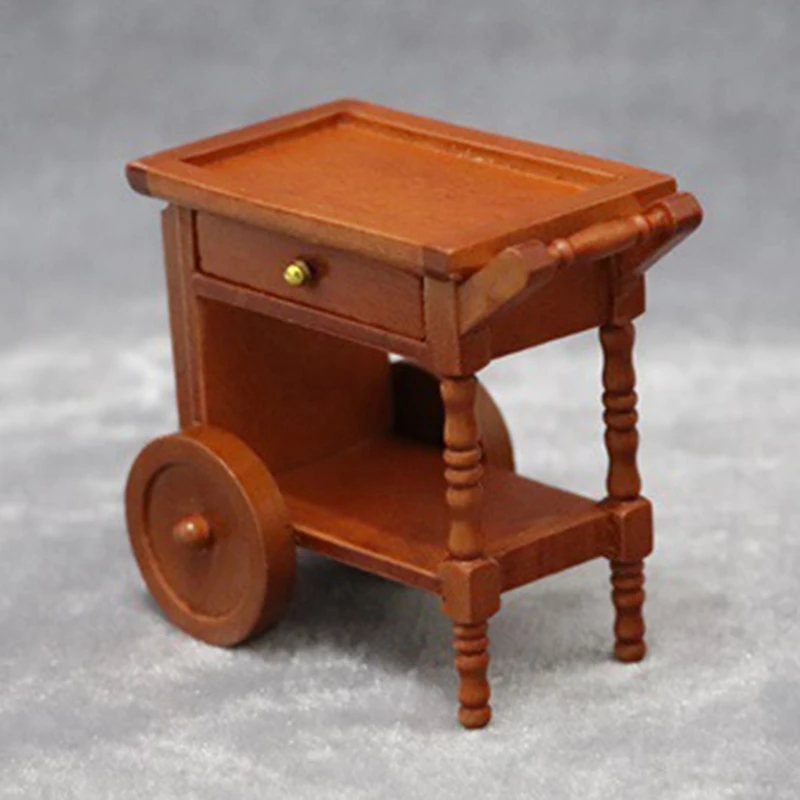 1/12 Dollhouse Furniture Accessories Wooden Food Cart Dining Trolley Model Craft For Dolls House Life Scene Ornament