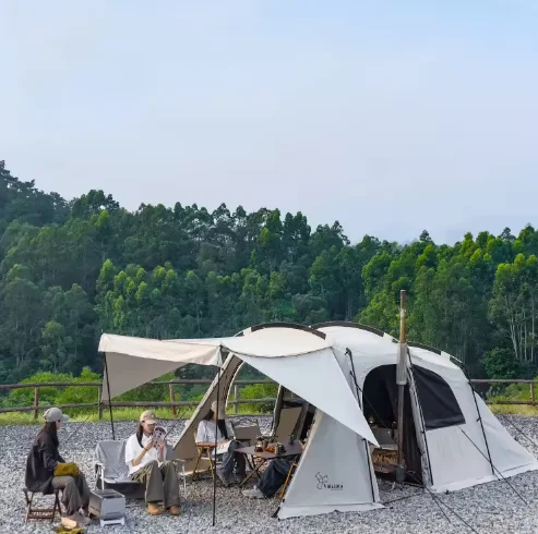 

Luxury 3-5 Person Open Air Shelter, Tunnel Tent With Vestibule Waterproof, 2 Divided Rooms Camping Tent Hiking Mountaineering