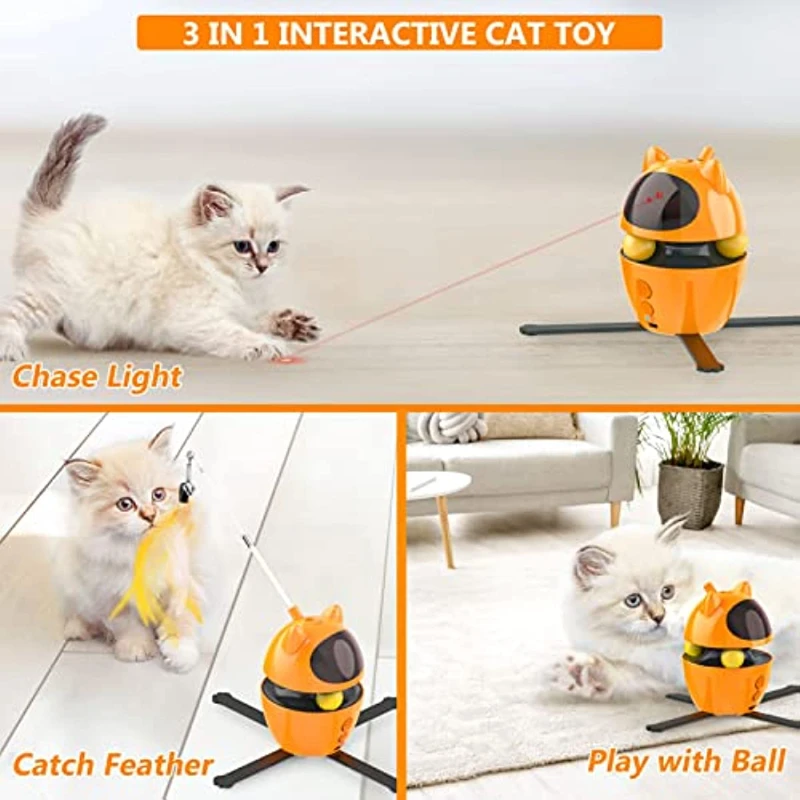 Interactive Cat Toys 4 in 1 Automatic Feather&Light Cat Laser Toys USB Rechargeable Intelligent Kitten Pet Exercise Wand Gift