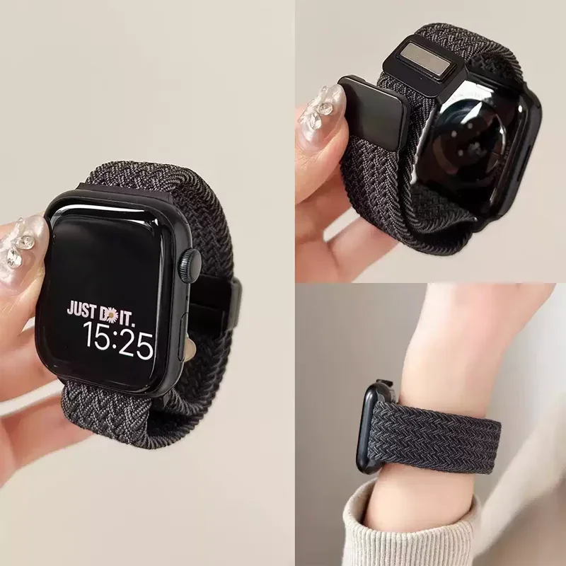 Nylon Band For Apple Watch Strap 44/46mm 45mm 42mm magnetic buckle Bracelet iWatch series se 12 11 10 7 5 6 8 9 Ultra 4 3 49mm