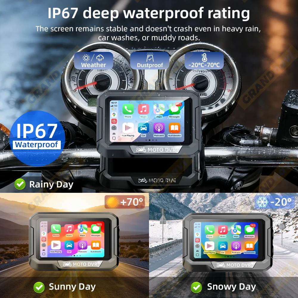 المحمولة 3.4 بوصة دراجة نارية لتحديد المواقع والملاحة اللاسلكية Carplay أندرويد السيارات DVR محرك مسجل موتو مراقب واي فاي IP67 مقاوم للماء