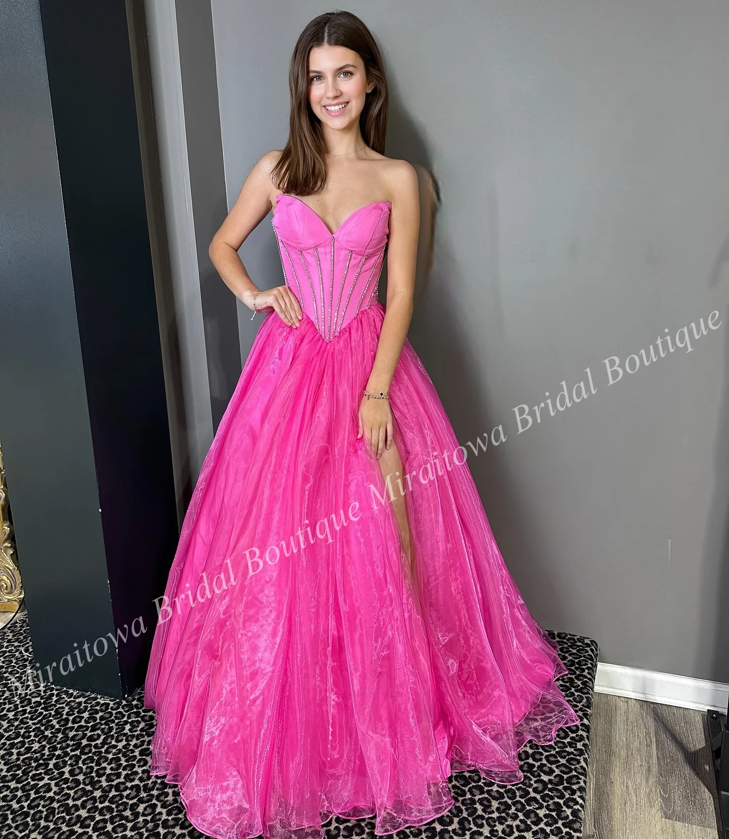 Korset Baljurk Galajurk Lieverd Kristal Organza Lange Formele Avond Cocktail Gala Oscar Party Optocht Jurk Rok Doorgesneden Roze