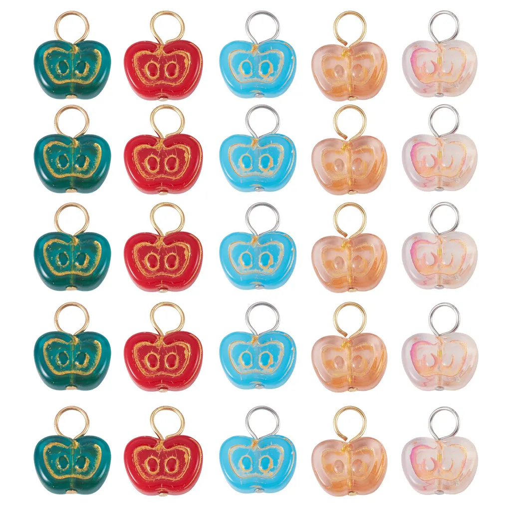 40Pcs Glass Fruit Apple Pendants with 304 Stainless Steel Findings for Beaded Bracelet Necklace Earrings Diy Accessories