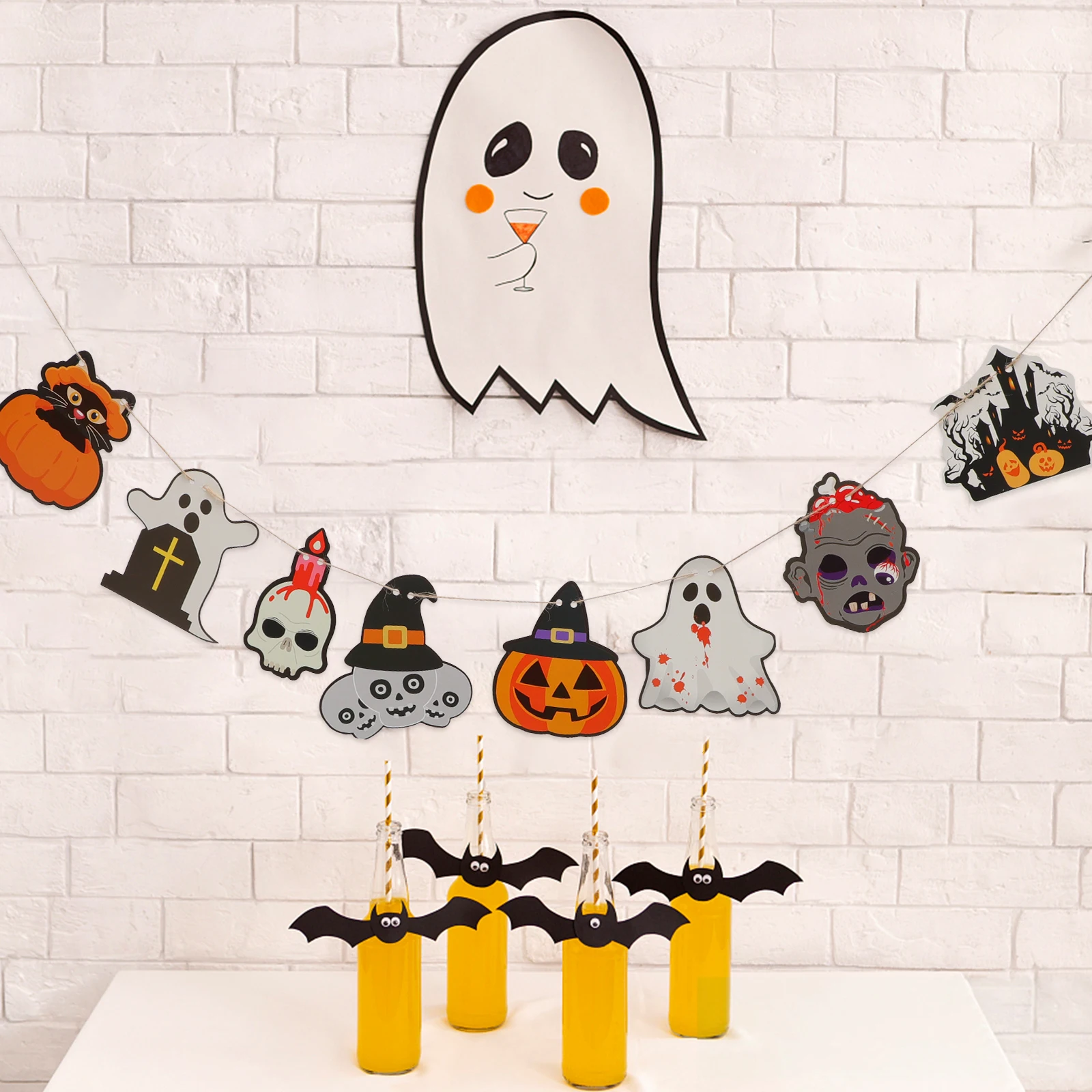

1 Set Of Halloween Decorations Banner Party Hanging Reusable Nonfade Paper Flags Home Office Indoor Outdoor