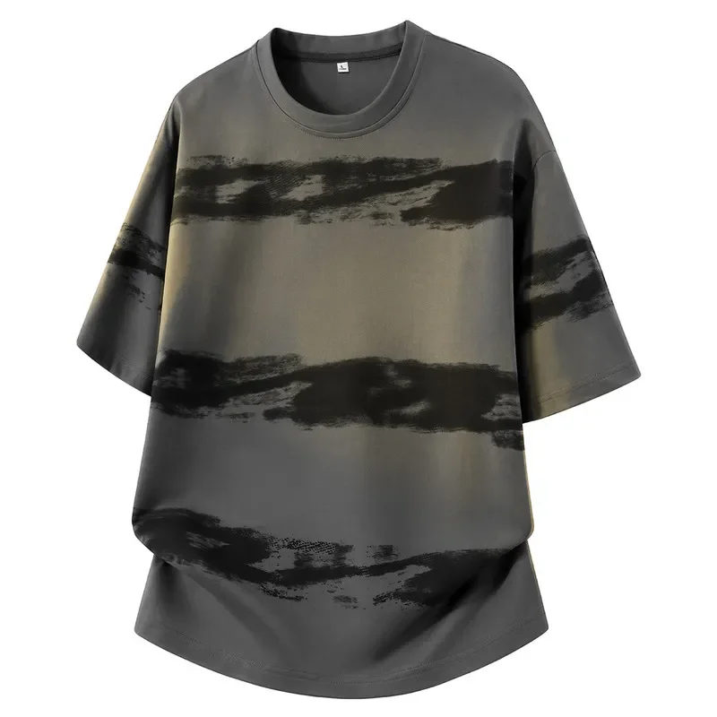 Men's Casual Short Sleeve T Shirt with Abstract Green Black Pattern Round Neck Breathable Cotton