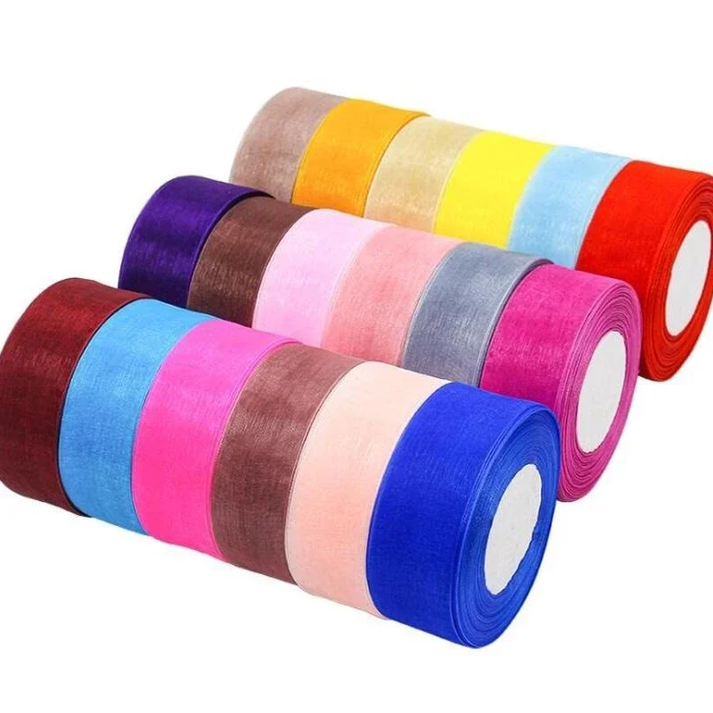 15/20/25/40/50mm Kirschrosa Transparente Organza-Bänder DIY Bastelbedarf Stoff Weihnachten Hochzeit Geburtstag Party Dekoration Band