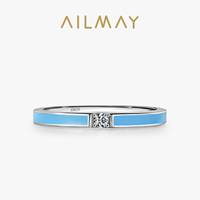 Ailmay Blue Enamel Authentic 925 Sterling Silver Ring For Women Sparkling Zircon Wedding Gifts Fine Jewelry