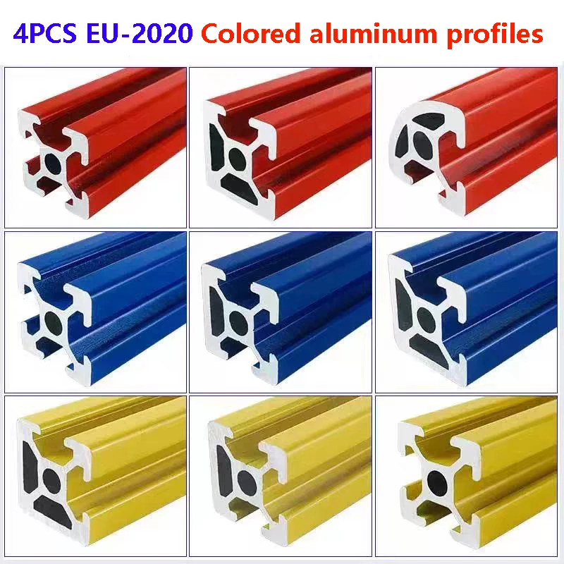 Perfil de aluminio de color con ranura en T, estándar europeo 2020N1 2020N2 2020R 2020, utilizado para impresoras 3D o marcos de línea de montaje 20X20, 4 Uds.