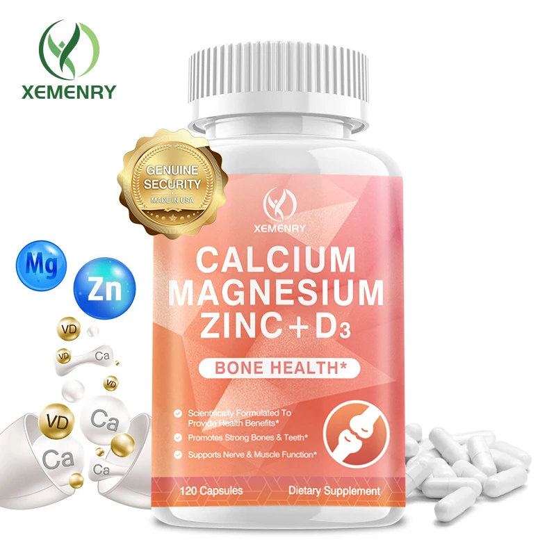 

Calcium + Magnesium + Zinc + Vitamin D3 Capsules - Support Bones, Teeth, Heart, and Enhance Immune System Function