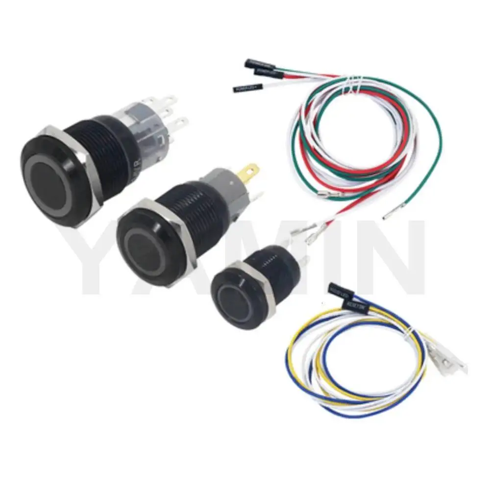 19 مللي متر معدن زر التبديل 3-6V DIY مع سلك للكمبيوتر PC مصباح ضوء الرئيسي مجلس امدادات الطاقة أسود/الفضة