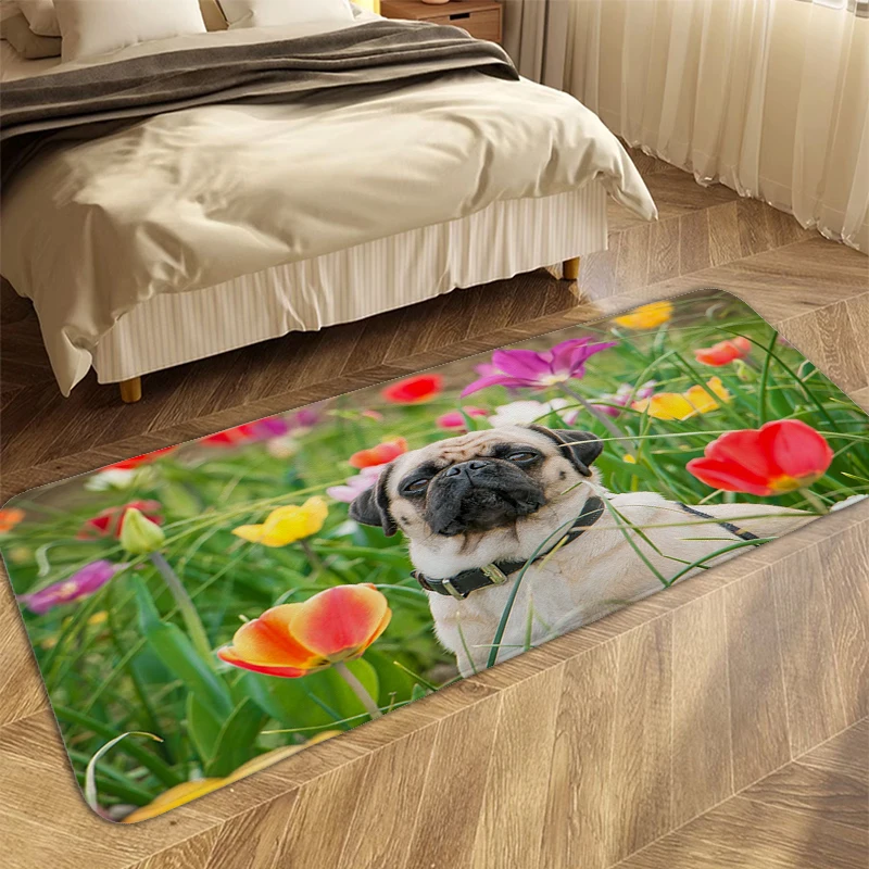 Pug Dog Cute Bathroom Foot Mat Anti Slip Carpets for Living Room Custom Bedroom Sleeping Room Rugs Soft Doormat Entrance Door