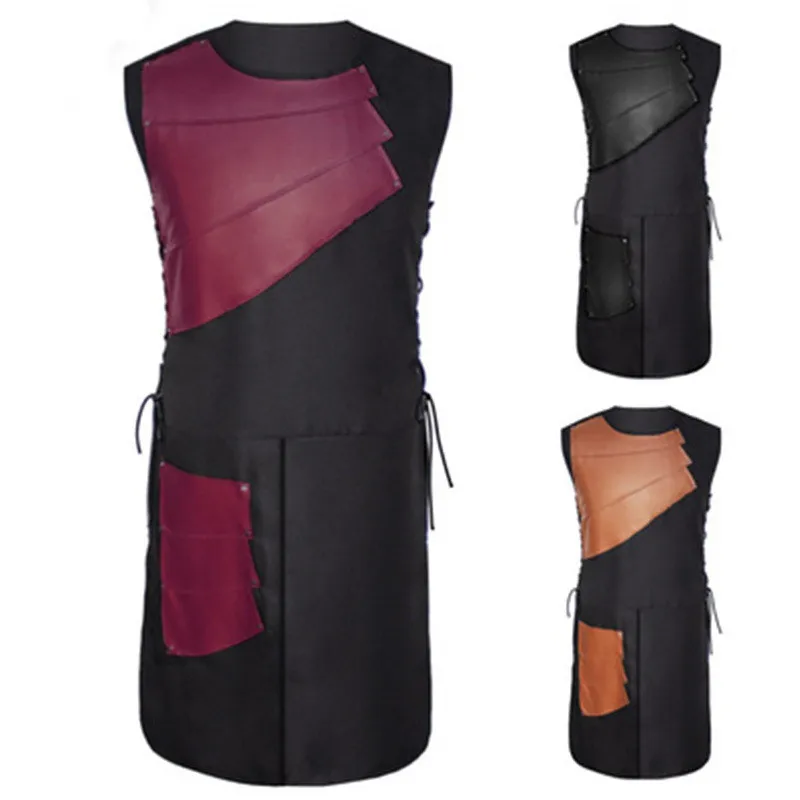 

Medieval Retro Men's Performance Vest Outdoor Wear Svel round Ne Side Tie Patchwork Tank Top for loween Dance