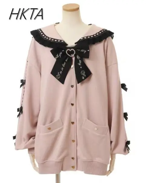 

Japanese Hoodie Love Rhinestone Strap Bow Sailor Collar Kawaii Sweet Lolita Girls Pink Sweatshirt Jacket Hoodie Coat for Student