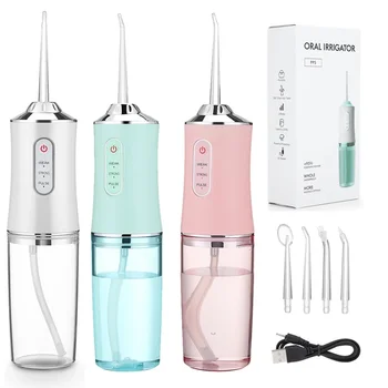 Portable Dental Water Flosser Oral Irrigator USB Rechargeable Water Floss Jet Tooth Pick 4 Tips 220ml Mouth washing machine