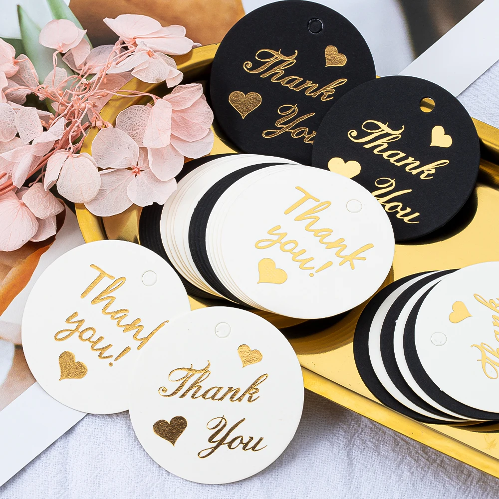 50pcs 4.5cm Round Kraft Paper Tags Thank You Hanging Labels for DIY Jewelry Packaging Handmade Crafts Gift Decorations Card