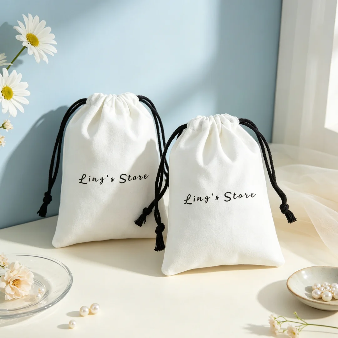 

50Pcs Custom Logo White Muslin Jewelry Bag Cotton Drawstring Pouch Wedding Favors Gift Keychain Perfume Cosmetic Pearl Packaging