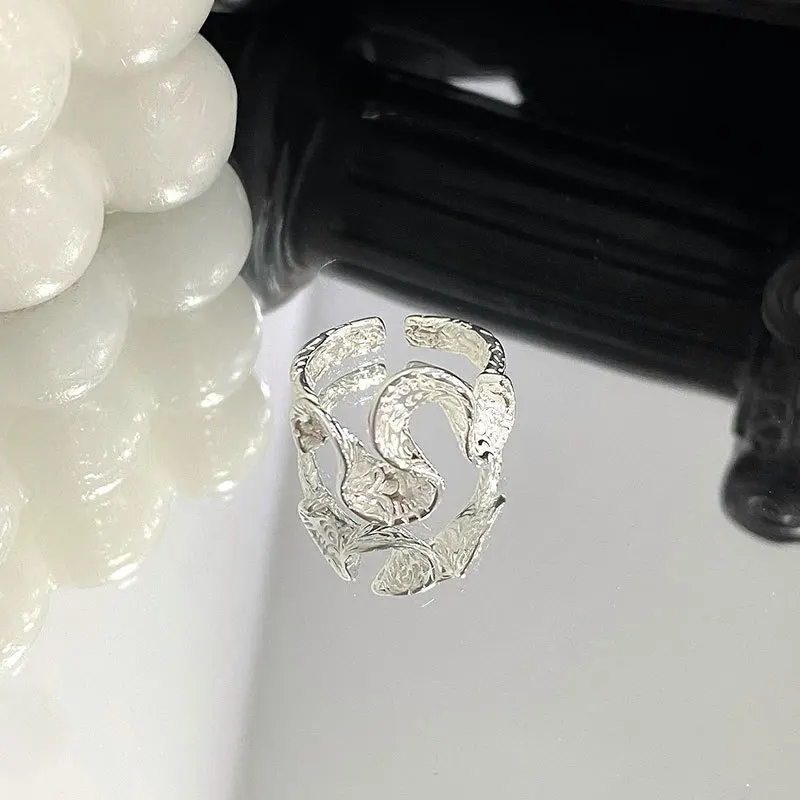 100% 925 Sterling Silver Irregular Open Ring for Women Girl Vintage Wave Texture Design Jewelry Birthday Gift Dropshipping