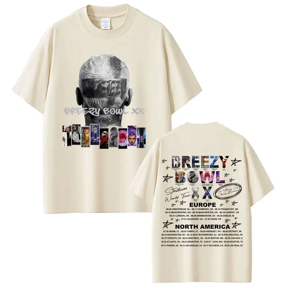 

Рэпер Крис Браун Breezy Bowl XX Tour 2025 Футболка Мужчины Женщины Хип-Хоп Мода Поп-Музыка Футболки Повседневные Хлопковые Винтажные Футболки