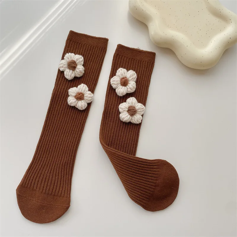 Kids Girls Socks Cotton Flower Knee High Children\'s Socks For Girls Winter Warm Knitted Baby Stocking Age for 0-7Years