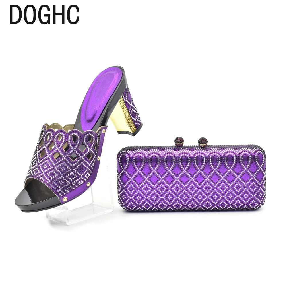 

New Arrival Rhinestone Wedding Shoes and Bag Set Italian Shoe and Bag Set for Party In Women African Woen Shoes and Bag Set