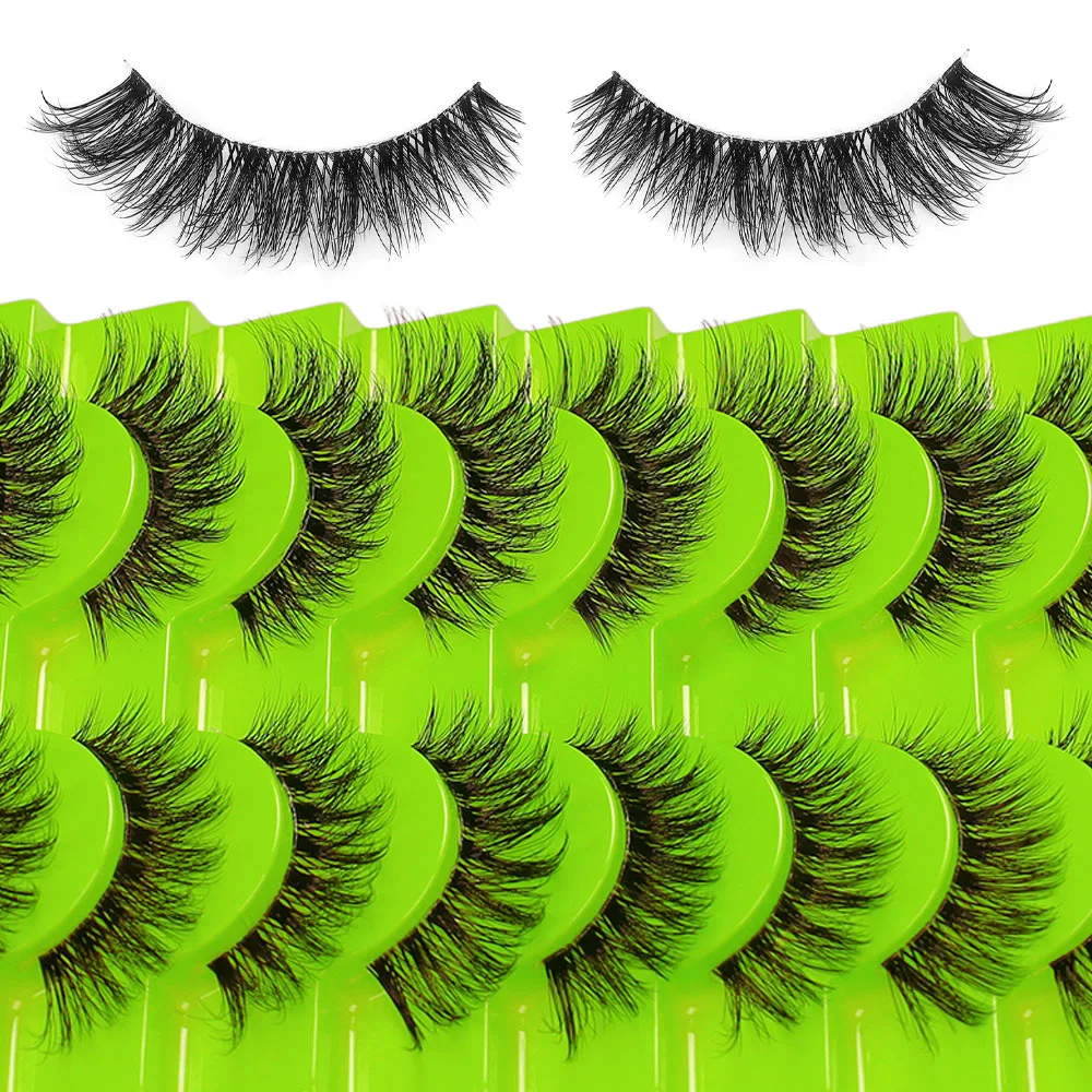 10 pairs of European and American style full false eyelashes, transparent stem, thick curled eyelashes