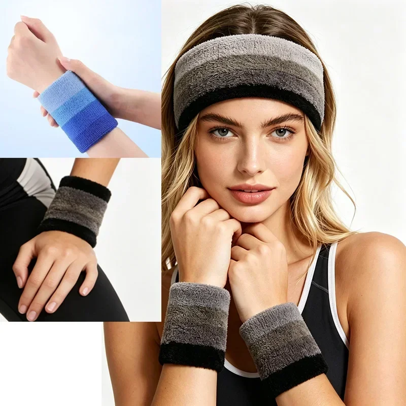 Women Men Fashion Sports Wristband Set Cotton Headband Sweatband for Cycling Gym Basketball Tennis FHD01 view 6