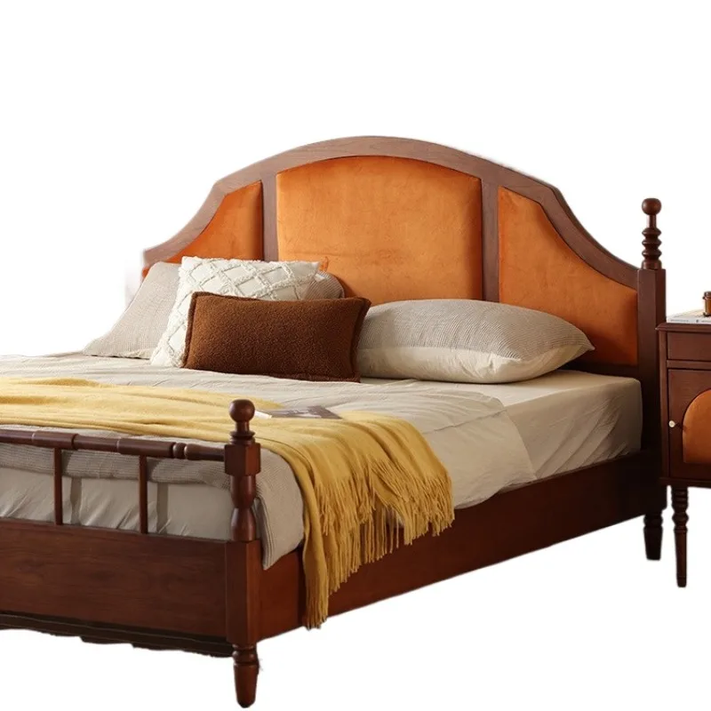 

Cherry wood pure solid wood bed French retro style American master bedroom furniture 1.5 meters medieval new Chinese bed