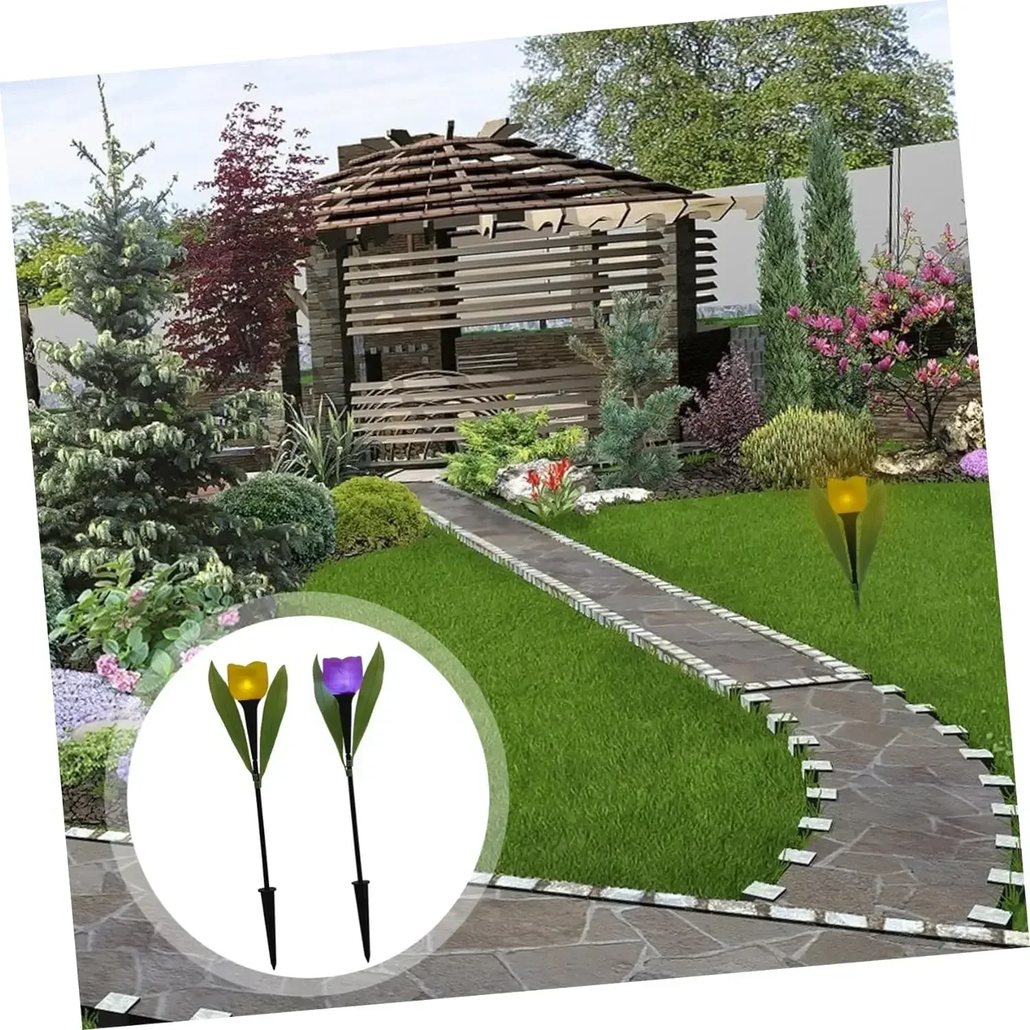 Solar LED Light Outdoor Tulip Rose Flower Lamp Landscape Garden Decor Lawn Lamp Waterproof Garden Lights Outdoor Solar Lights