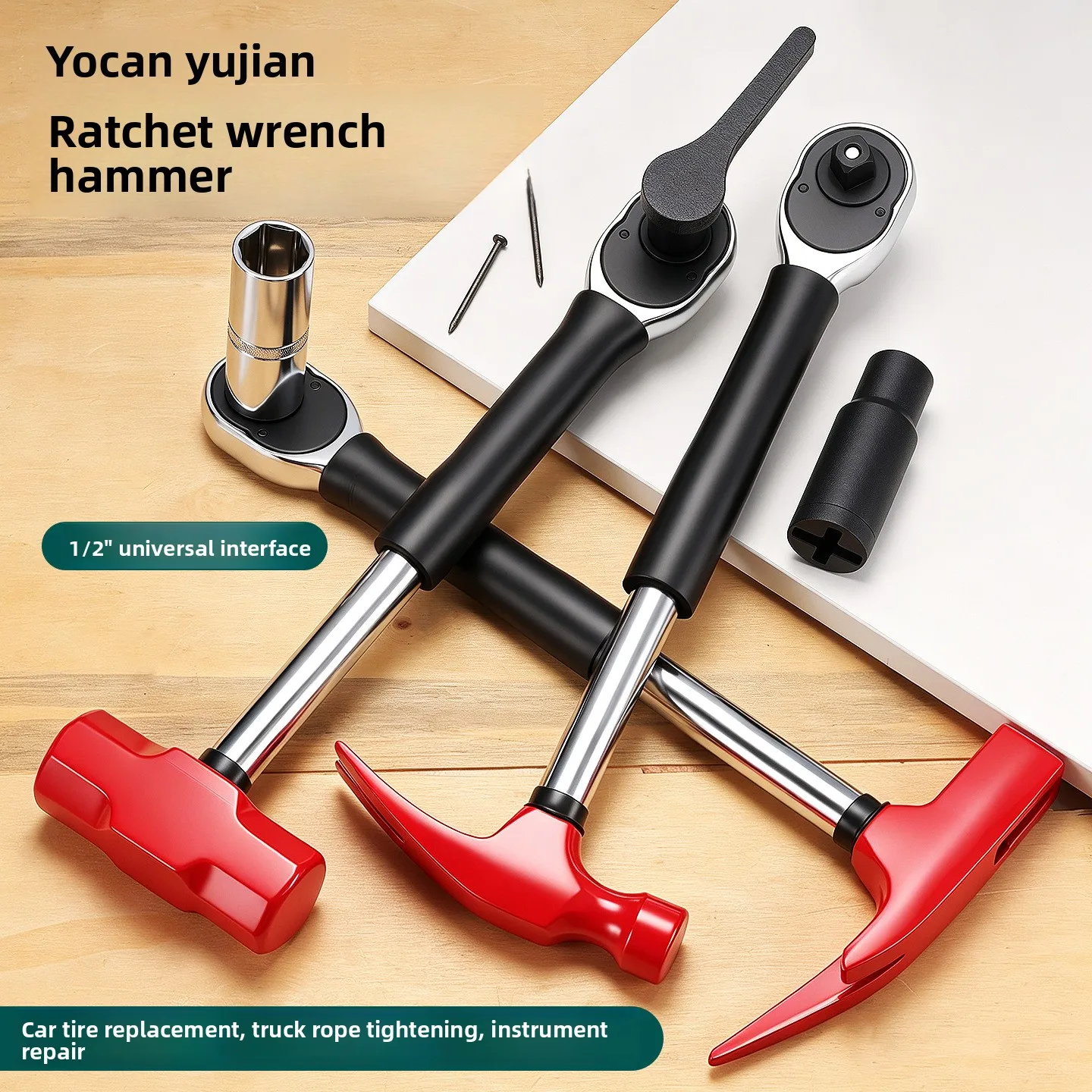 Workshop Hand Tools And Equipment - Klucz nasadowy z mechanizmem zapadkowym, młotek