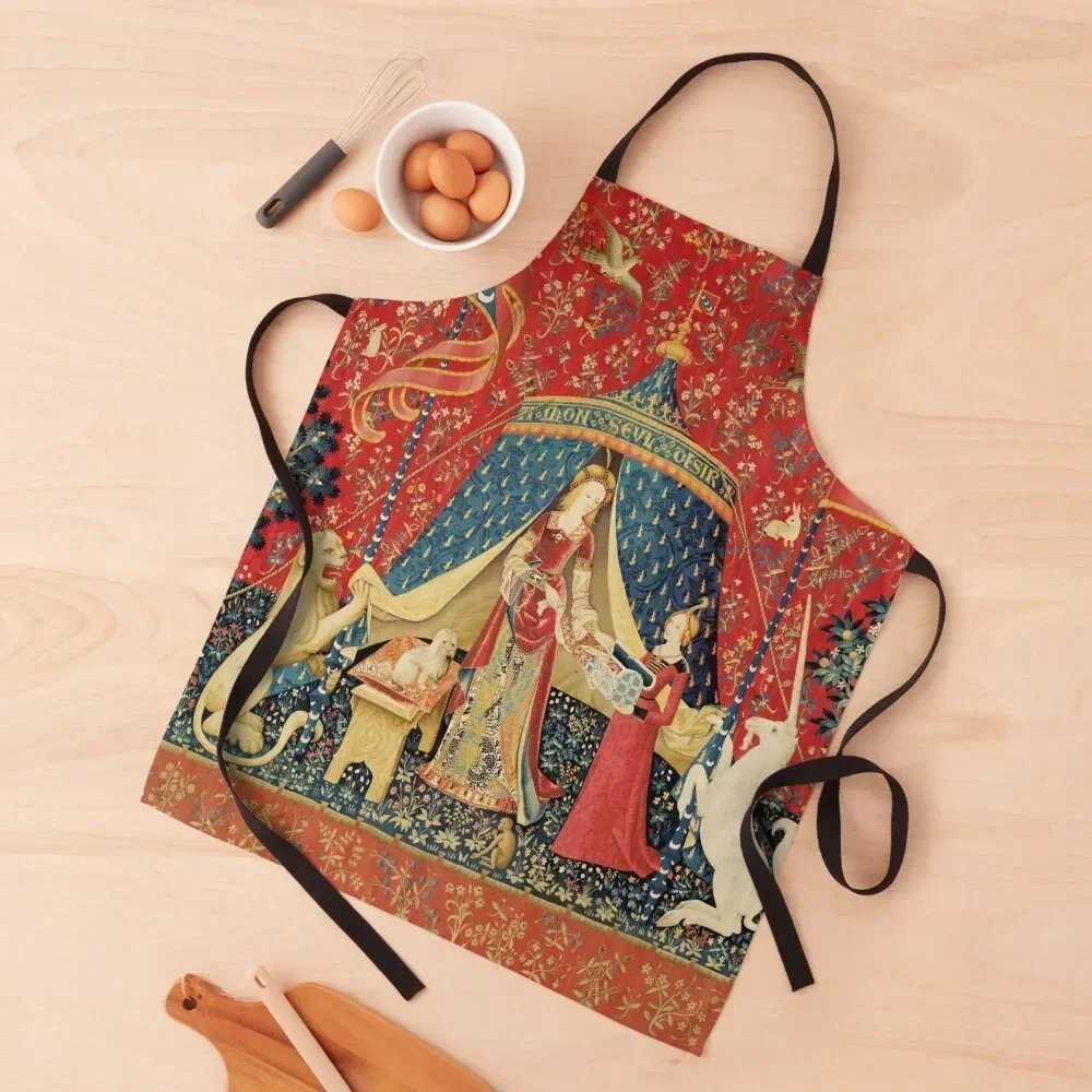

LADY AND UNICORN DESIRE ,Lion,Fantasy Flowers,Animals,Red Green Floral Apron Kitchens Woman Kitchen For Women Apron