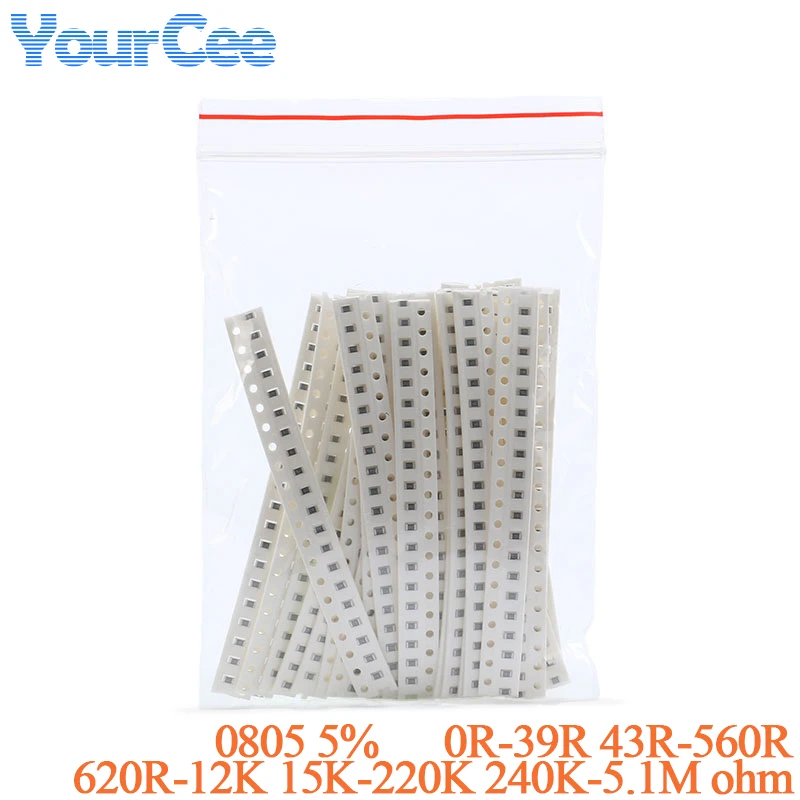 420-500pcs 0805 5% SMD Resistor Kit 0-39R 43-560R 620-12K 15K-220K 240K-5.1M ohm DIY Assorted Electronic Component Resistancce