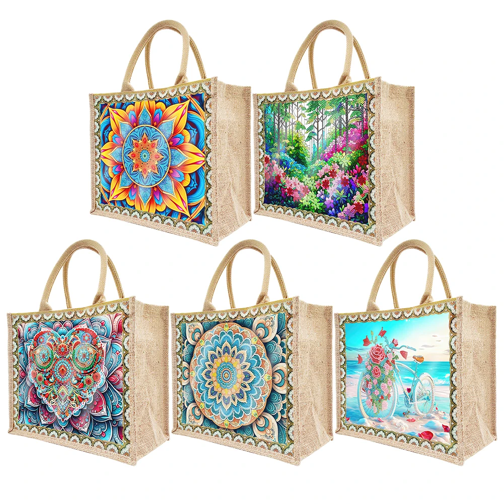 

Linen Tote Bag for Women Adults Craft DIY Diamond Painting Purses Reusable Diamond Art Clutch Bag Colorful Diamond Painting