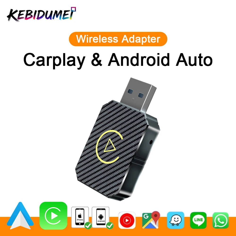 

KEBIDUMEI 2in1 Car AI Box 5GHz WiFi BT Wired to Wireless Carplay Smart Dongle Plug and Play Fast Connect Adapter Car Accessories