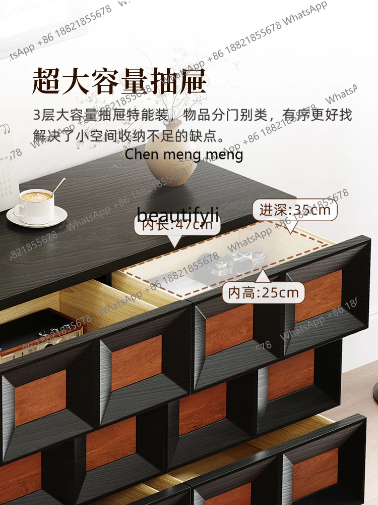 Retro Style Solid Wood Chest of Drawers Mid-Ancient Drawer Storage Sideboard Cabinet Designer Model