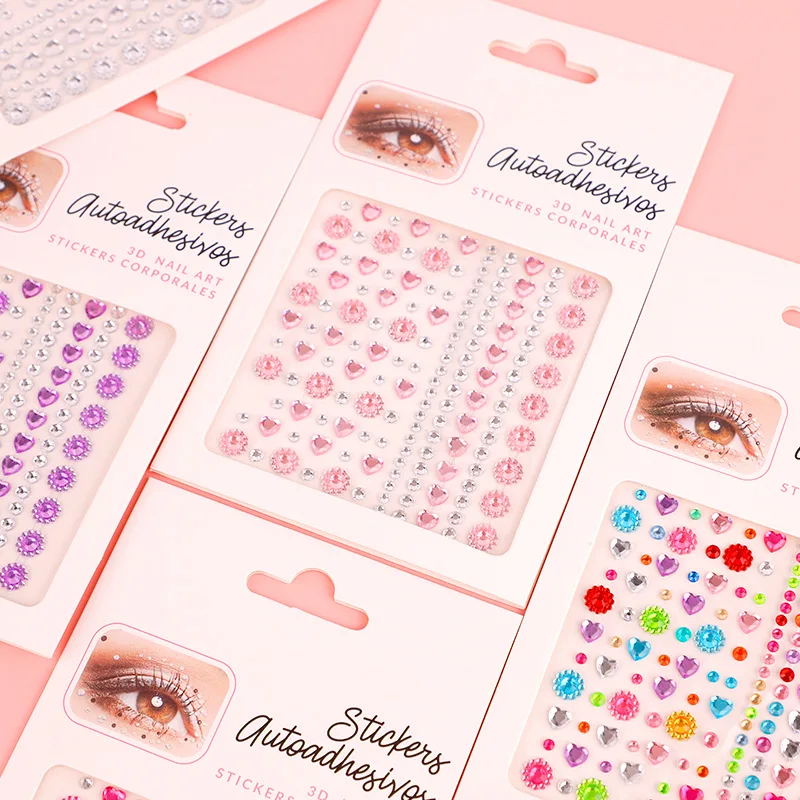 Acrylic Sequined Face Stickers Flowers Love Diamond Stickers Children's Stage Party Makeup Jewelry Handmade Diy Decoration