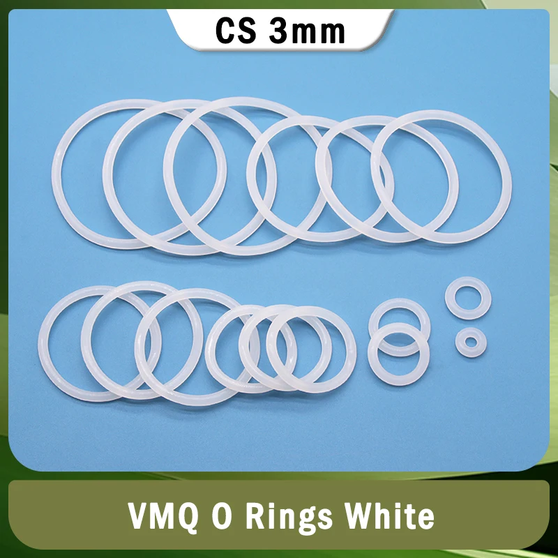 

10/50Pcs VMQ O Ring White Silicone Gasket CS 3mm OD 10 ~ 150mm Food Grade Waterproof Washer Rubber Insulated O Shape Seal Tool