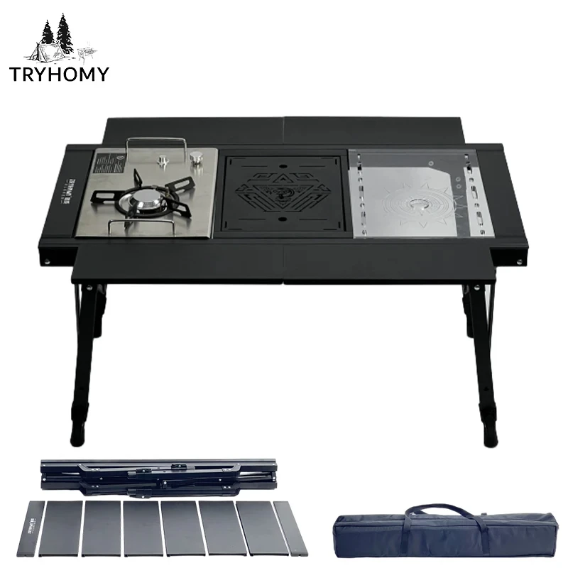 Tryhomy IGT 3-eenheid aluminium tafel Camping heftafel Afneembare BBQ Multifunctionele tafel Uitbreidbare picknicktafel