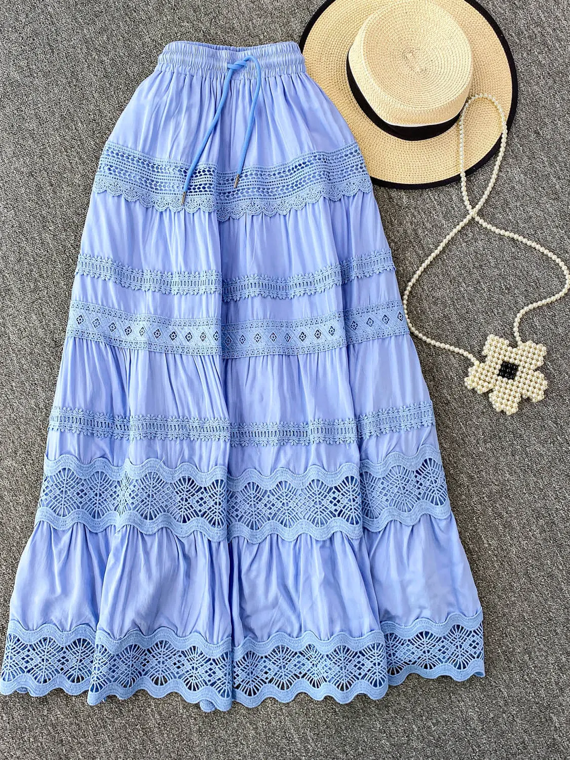 تنورة كعكة من الدانتيل الحلو للسيدات بخصر عالٍ للتخسيس ميدي f تنورة وردية لطيفة للرياح Sle للتنقل مضادة للتجاعيد كورية... #2