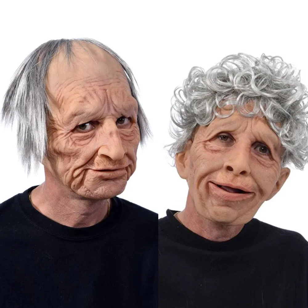 Halloween Party Elderly Woman Man Mask Wrinkle Full for Head Mask Grandpa/Grandma Face Mask Devil Novelty Supplies Cosplay Props