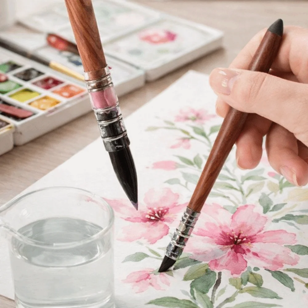High Quality Art Brush Soft Round Tip Nylon Fiber Printmaking Brush 2-in-1 Design Both Ends Use Oil Painting Brush