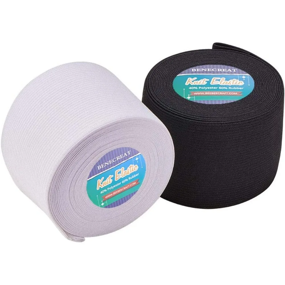 10 Yards 2.36-Inch Wide Elastic Band Heavy Stretch High Elasticity Knit for Sewing (5 Yards/Roll White & Black)