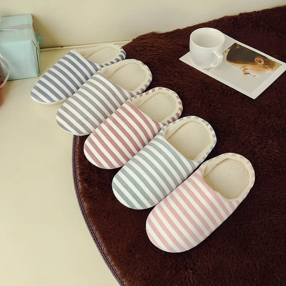 Women Men Warm indoor anti slip striped Striped Slipper Indoors  Anti-slip Winter House Shoes cotton shoes and slippers