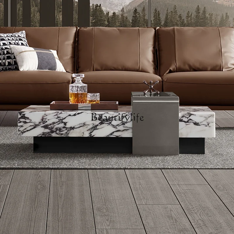 Modern Italian light luxury natural marble coffee table living room coffee table