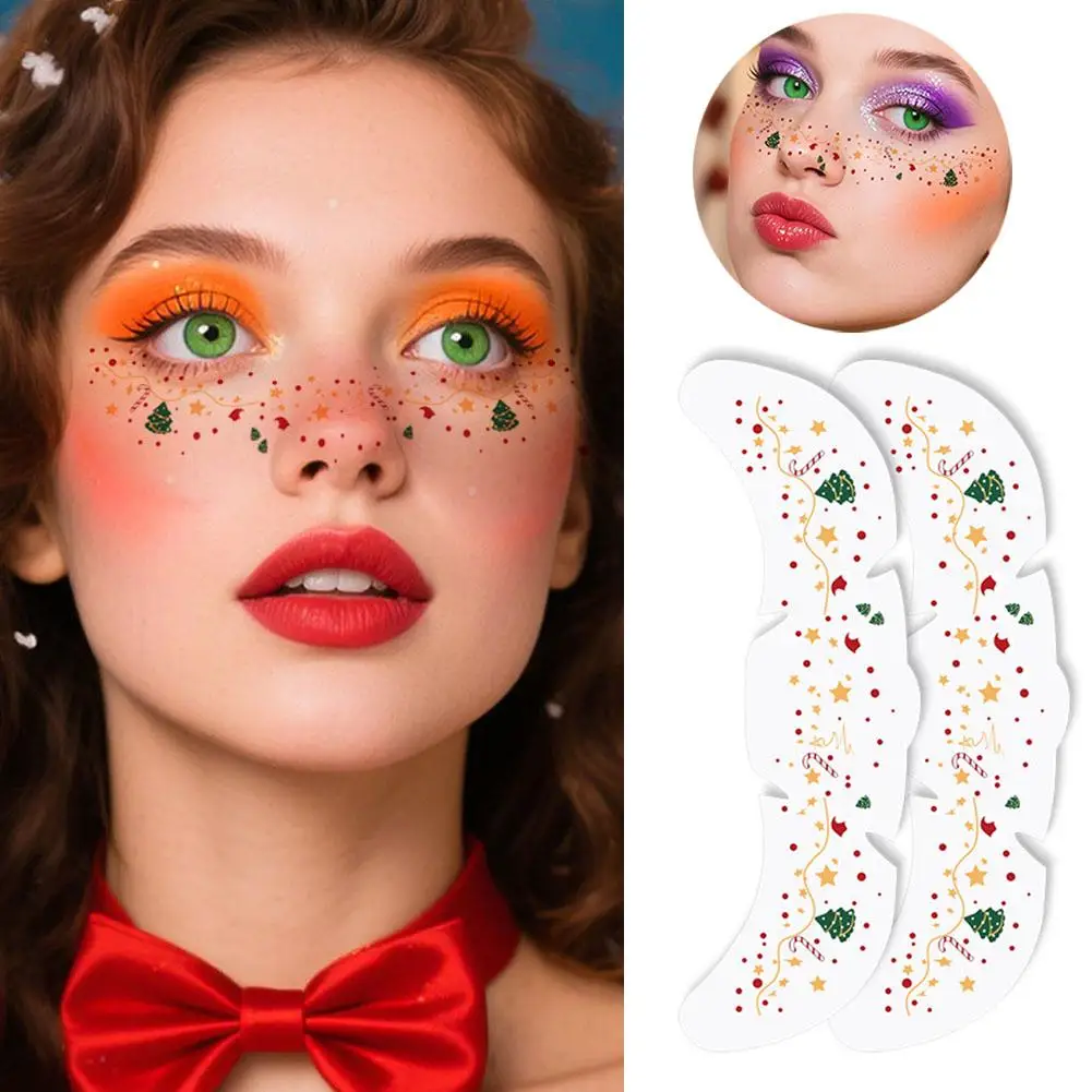 6 قطع من ملصقات النمش المزيفة الكرتونية للنساء، وشم مؤقت لامع لعيد الميلاد المقاوم للماء لمهرجان مكياج الوجه ﻿ حفلة ﻿